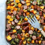 Sheet Pan Sausage and Sweet Potatoes with Honey Garlic Sauce