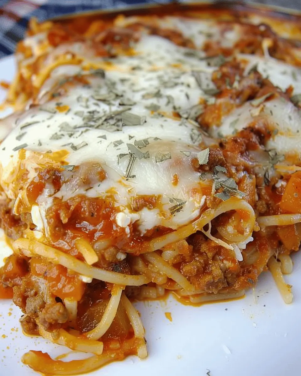 Baked Cream Cheese Spaghetti Casserole with Turkey Bacon Delight