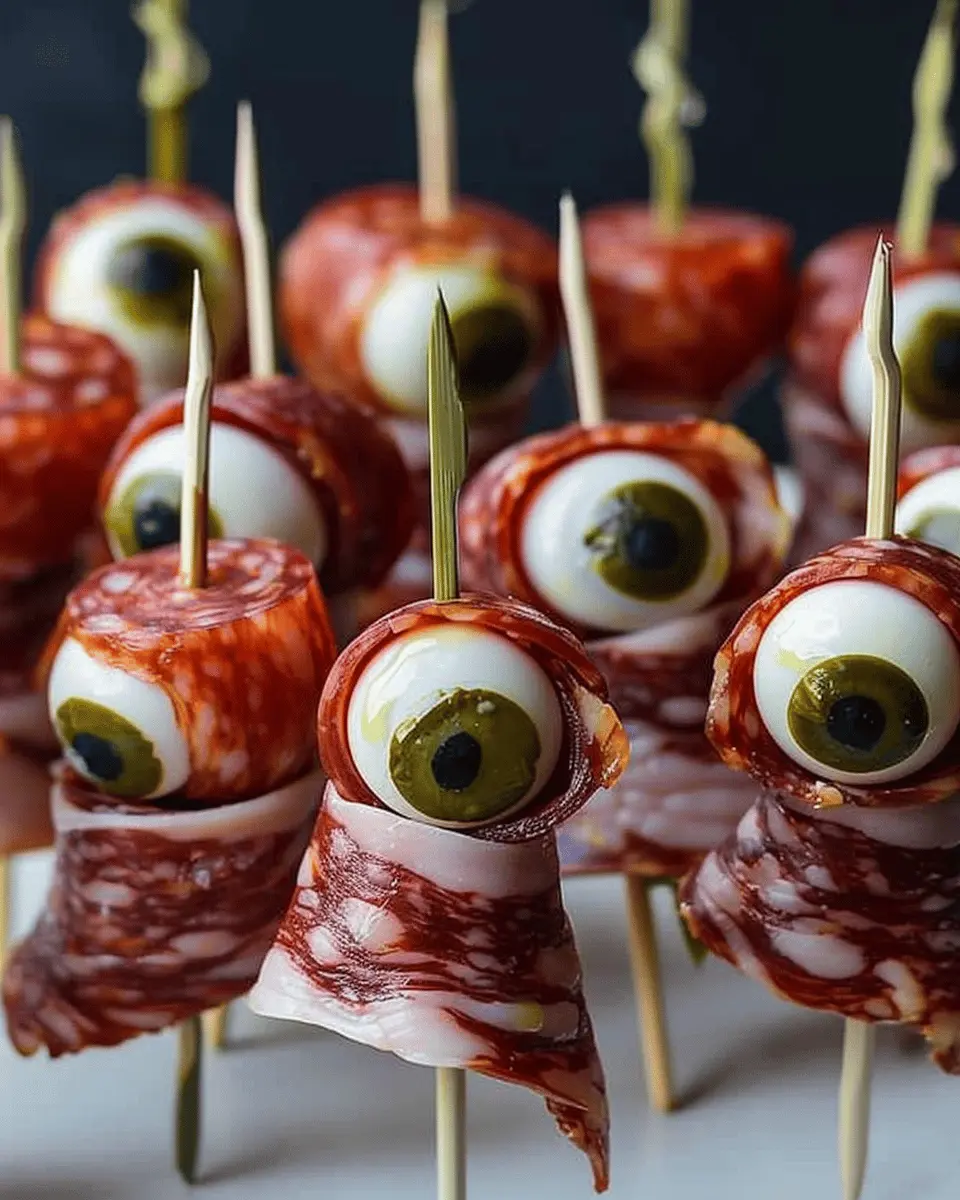 Creepy Skewered Salami Eyeballs: Easy Halloween Appetizer Fun