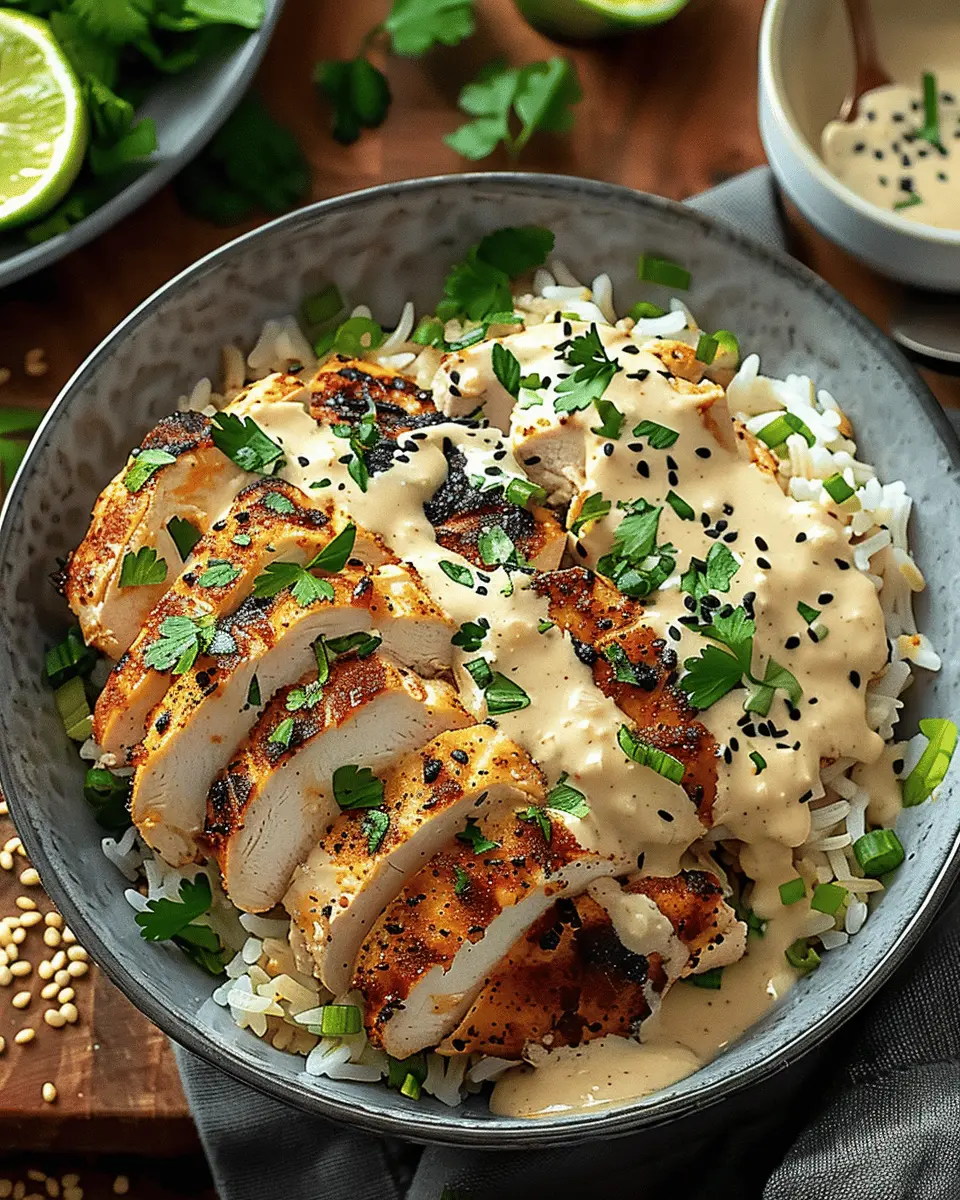 Chicken and Rice Bowls with Creamy Garlic Sauce Made Easy