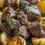 Garlic Butter Beef Bites & Potatoes make a perfect dinner
