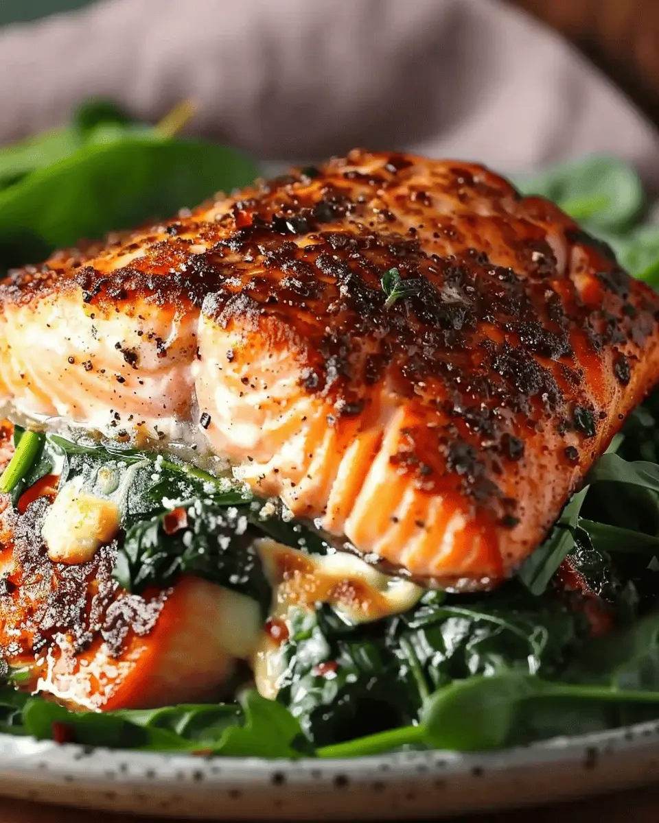 Blackened Salmon Stuffed with Spinach & Parmesan Bliss