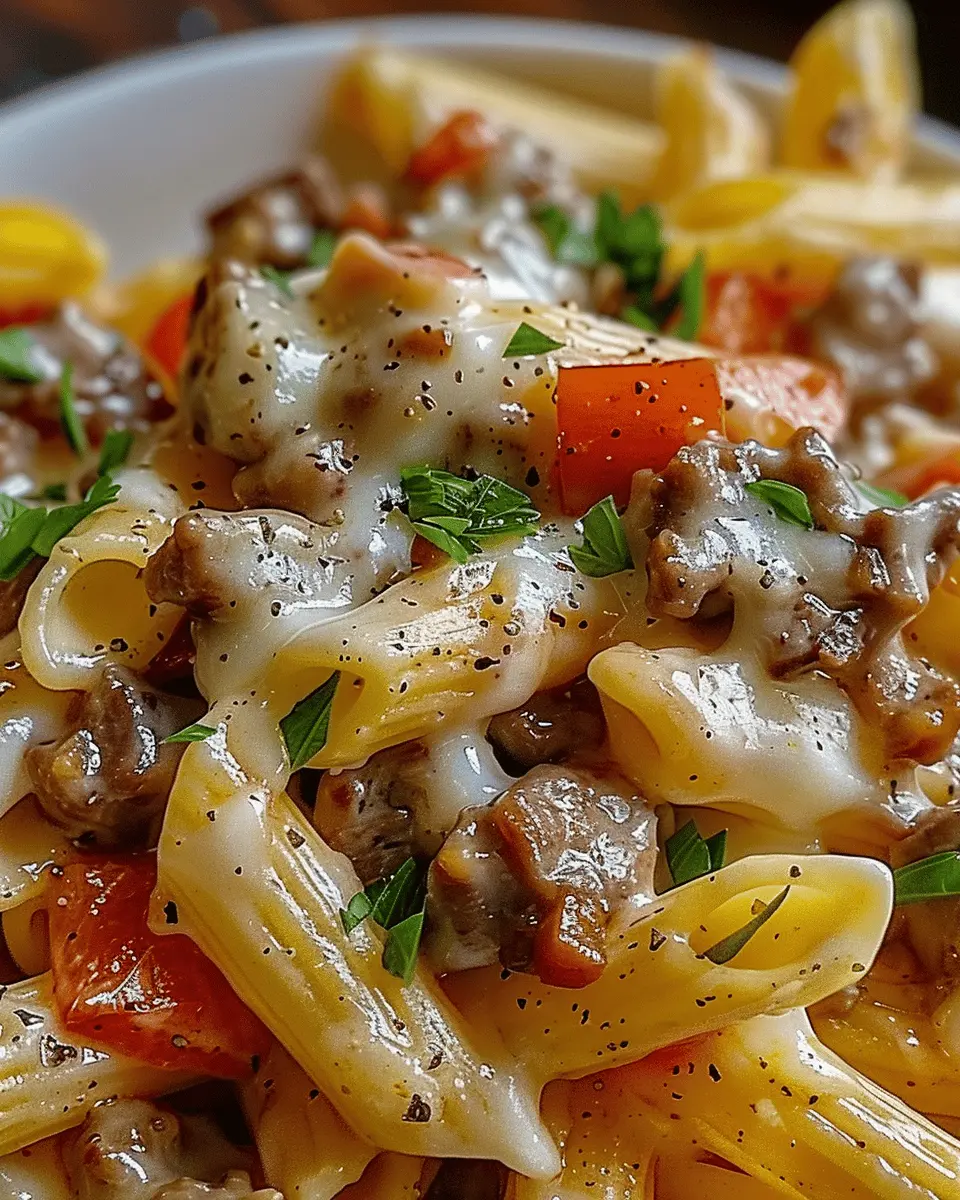 Philly Cheesesteak Pasta: Easy Comfort Food with Turkey Bacon