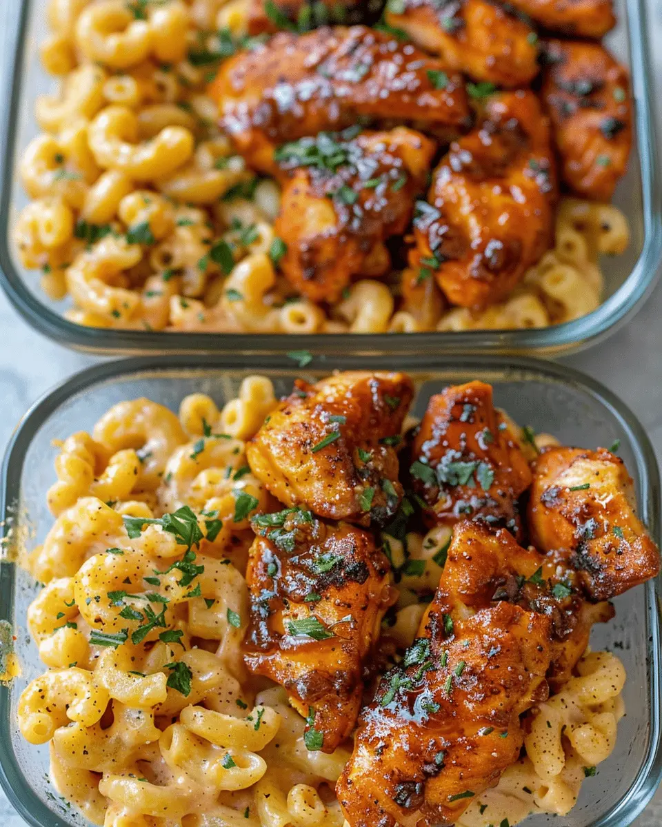 High Protein Honey Garlic Butter Chicken with Creamy Mac & Cheese