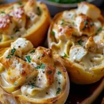 Chicken Alfredo Garlic Bread Bowls