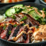 Korean BBQ Steak Rice Bowls with Spicy Cream Sauce
