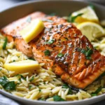 30-Minute Seared Salmon with Lemon Orzo